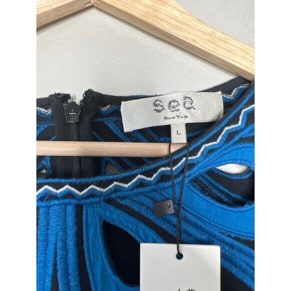 NWT Sea New York Gael Applique Long Sleeve Cutout Tunic Mini Dress Blue Size: L - Picture 6 of 8
